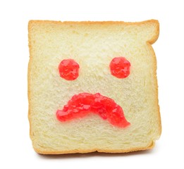 The mustache faces painted on the slice bread