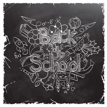 Back to School Scribbles on a Black Chalkboard.