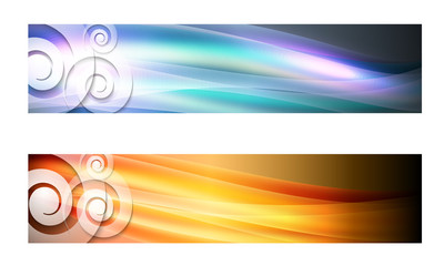 Set of two banners with waves and transparent spirals