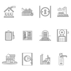 Black outline icons for rent real estate