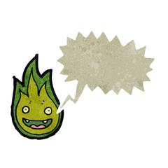 retro cartoon little green flame monster