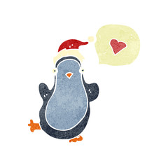 retro cartoon chirstmas penguin