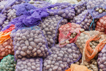 potatoes in the bags at farmers market