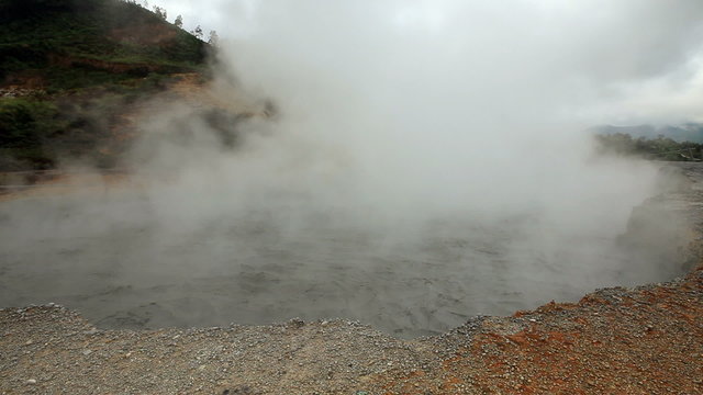boiling mud in the Sikidang crater. Dieng plateau Indonesia.