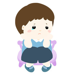 sad little boy on white background vector .