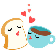 bread and coffee are lover breakfast vector