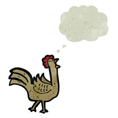 retro cartoon chicken with thought bubble