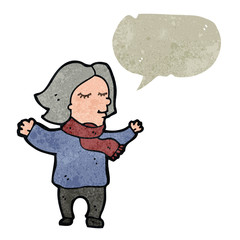 retro cartoon middle aged woman with speech bubble