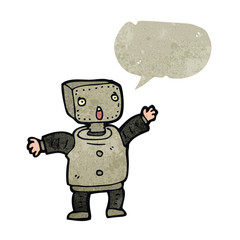 retro cartoon little robot with speech bubble
