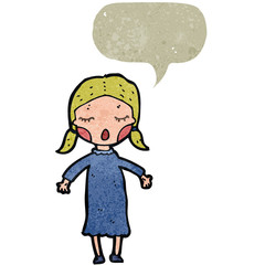 retro cartoon blond woman with speech bubble