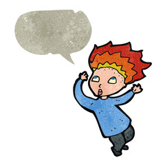 retro cartoon boy with hair on fire