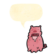 retro cartoon drooling pig