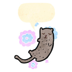retro cartoon cat with speech bubble
