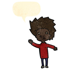 retro cartoon boy with speech bubble