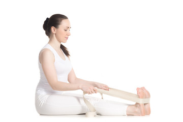 Yoga with props, paschimothanasana