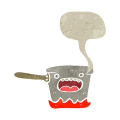 retro cartoon saucepan with speech bubble