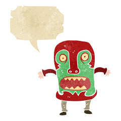retro cartoon tribal mask man shouting