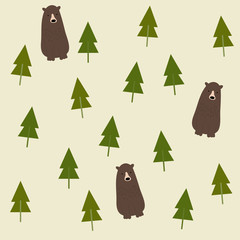 Bear and forest seamless background.
