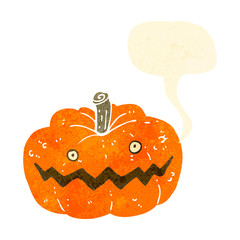 retro cartoon spooky pumpkin with speech bubble