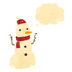 retro cartoon snowman with thought bubble