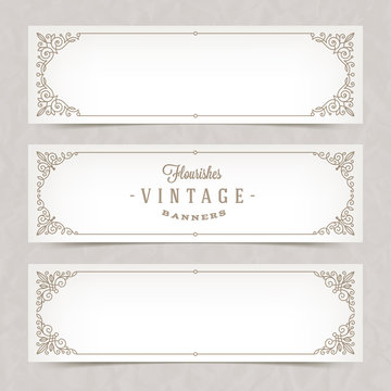 Paper white banners with flourishes calligraphic elegant ornamental frames