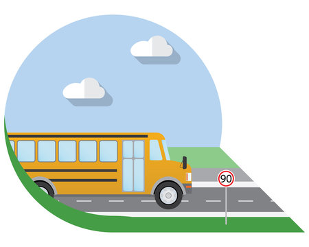 Flat design vector illustration city Transportation, school bus, side view icon