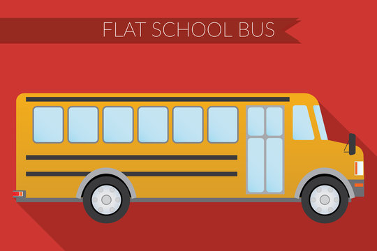 Flat design vector illustration city Transportation, school bus, side view