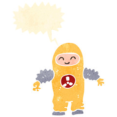 retro cartoon man in protective suit