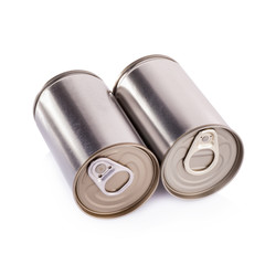 Aluminum can on a white background