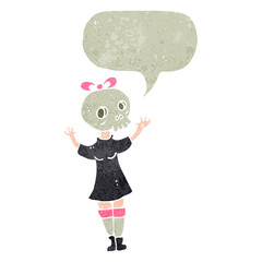 retro cartoon spooky skull head girl