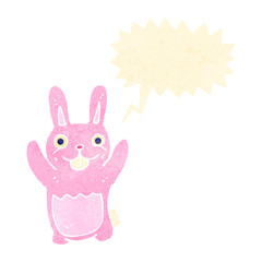 Obraz na płótnie Canvas retro cartoon pink rabbit with speech bubble