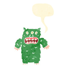 retro cartoon monster with speech bubble