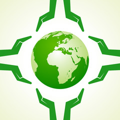 Save Nature concept with earth and hand- vector illustration