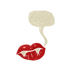 retro cartoon vampire lips with speech bubble