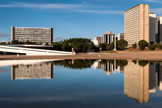 South Banking Sector of Brasilia Reflected on Water
