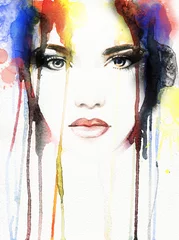 Printed roller blinds Aquarel Face woman portrait .abstract watercolor