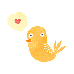 retro cartoon bird with love heart
