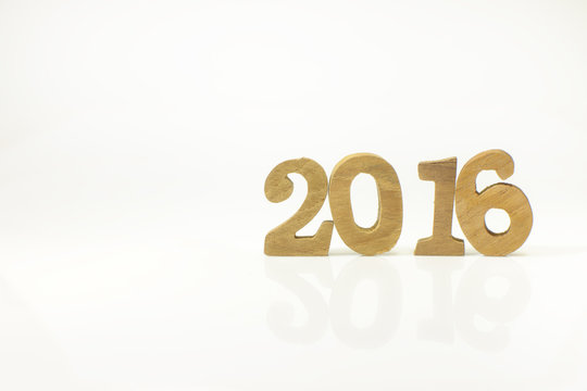 2016 wooden numbers style on white background
