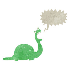 retro cartoon dinosaur with speech bubble