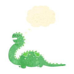 retro cartoon dinosaur with thought bubble