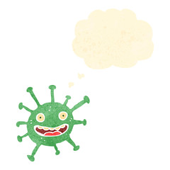 retro cartoon germ with thought bubble