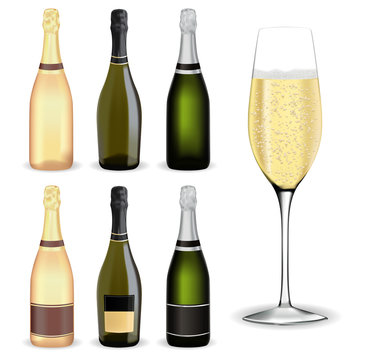 Bottle of champagne and Glass of champagne or sparkling wine