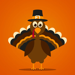 Vector Illustration of a Happy Thanksgiving Celebration Design with Cartoon Turkey - 87916221