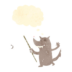 retro cartoon fishing wolf