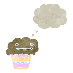 retro cartoon cupcake with thought bubble