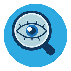 Magnifying glass and eye vector icon in flat style