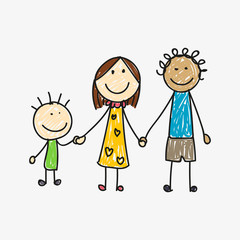 Vector Illustration of a Children Drawing of a Happy Family