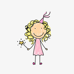 Vector Illustration of a Children Drawing of a Fairy