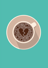 Coffee cup icon with broken heart. Vector illustration in flat