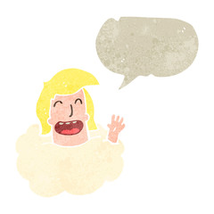 retro cartoon man with head in clouds